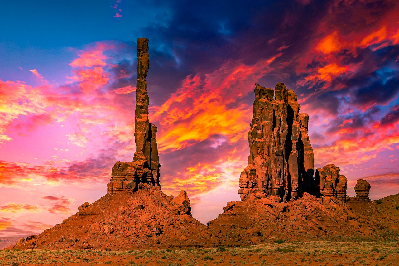 Rock formations in Monument Valley Arizona sunset