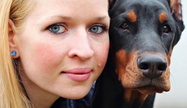 Woman and dog faces